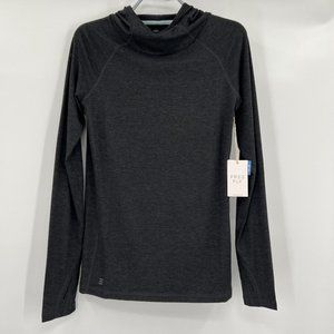 Free Fly Women's Bamboo Shade Hoody Long Sleeve T-Shirt Black Heather sz L NWT